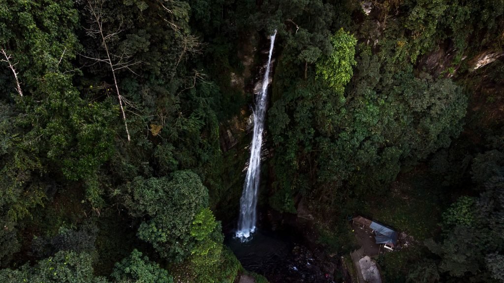 Scenic view of Changey Falls in Kalimpong