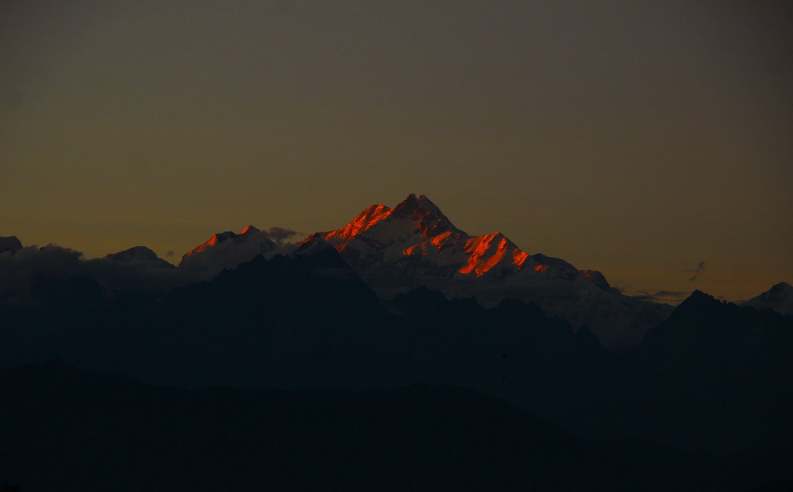 Morning light on Mt Kanchenjunga, view from Sillerygaon